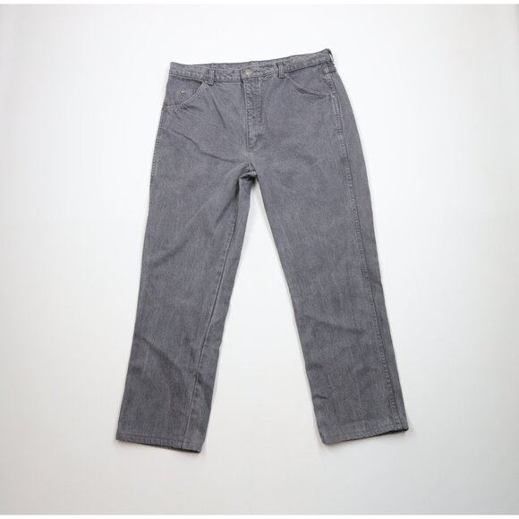 Vintage 90s Lands End Mens 36x29 Faded Square Rigger Denim Jeans Gray Cotton USA